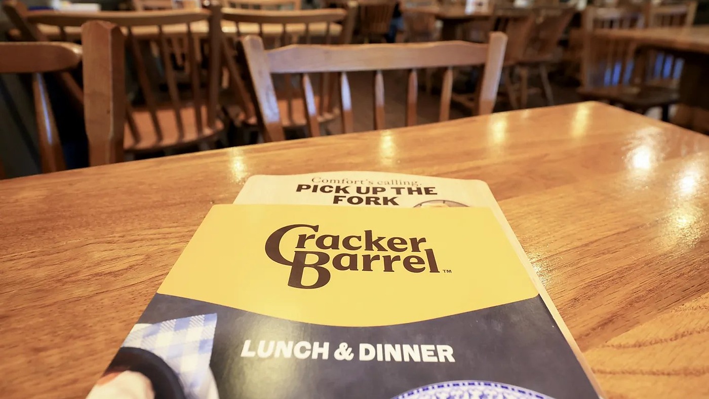 Cracker Barrel's redesigned logo on a menu